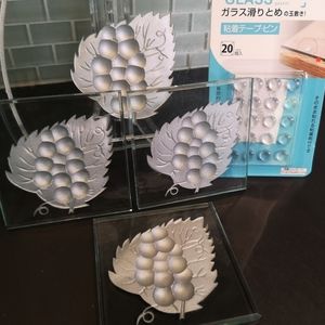 3 for$15 Lot Of 4, Clear Glass Coasters Etched Silver Grapes & Matching Cheese